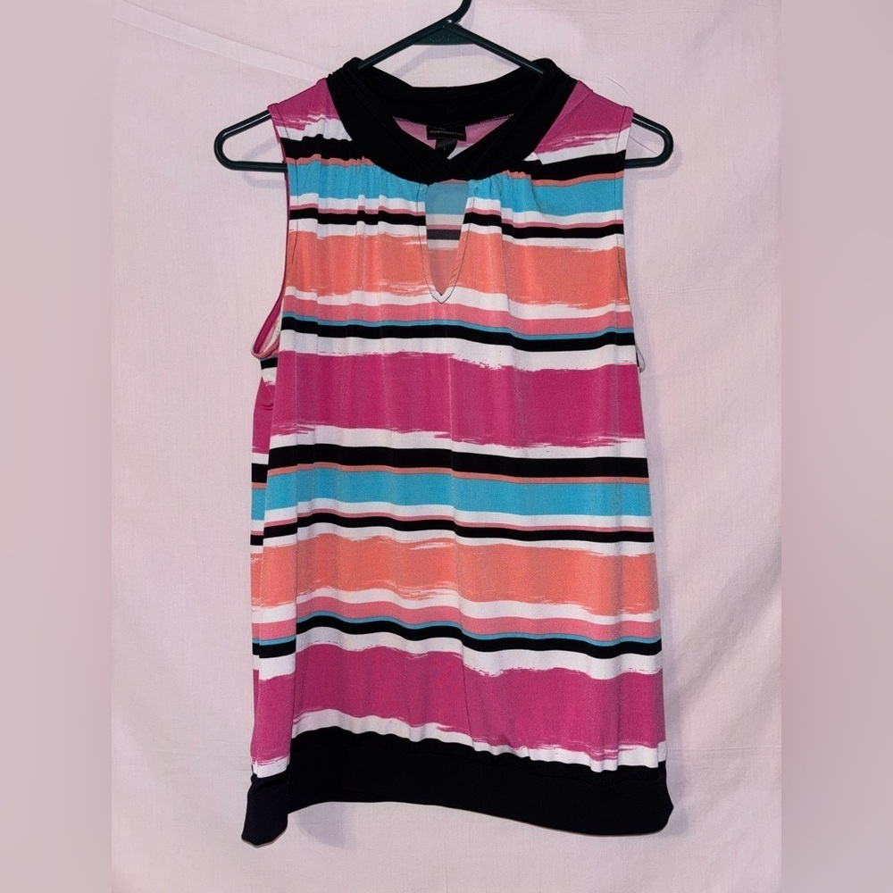 Worthington Pink, Orange, and Blue Striped Sleeveless Blouse